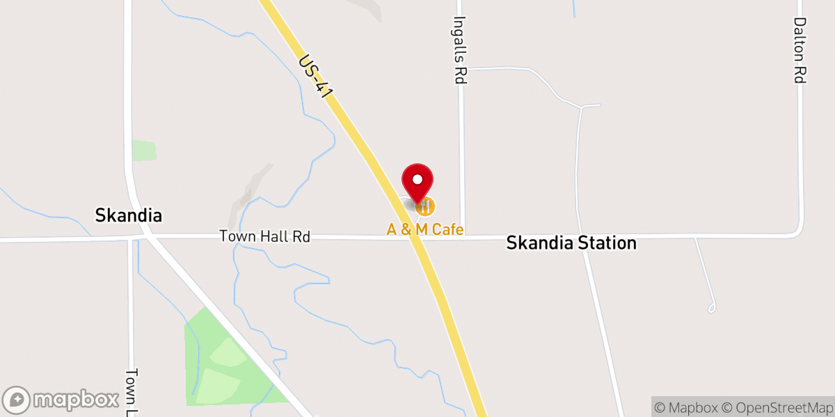 Map showing location of A & M Cafe
