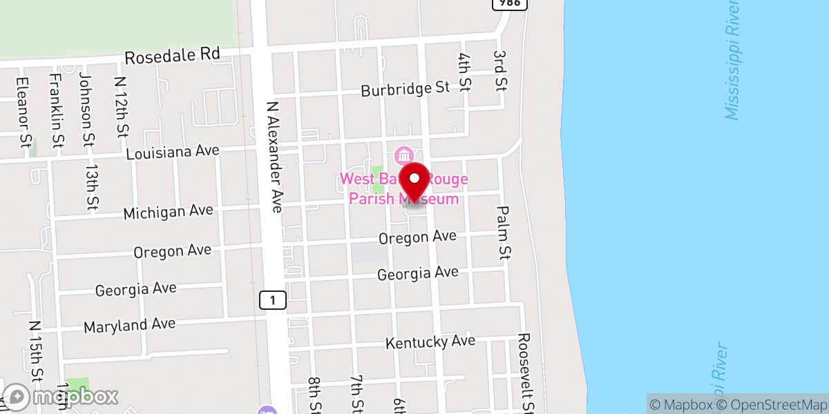 Map showing location of West Baton Rouge Community Center