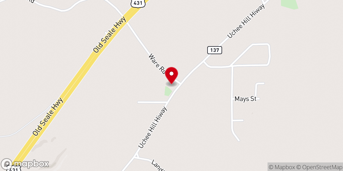 Map showing location of Uchee Hill Baptist Church