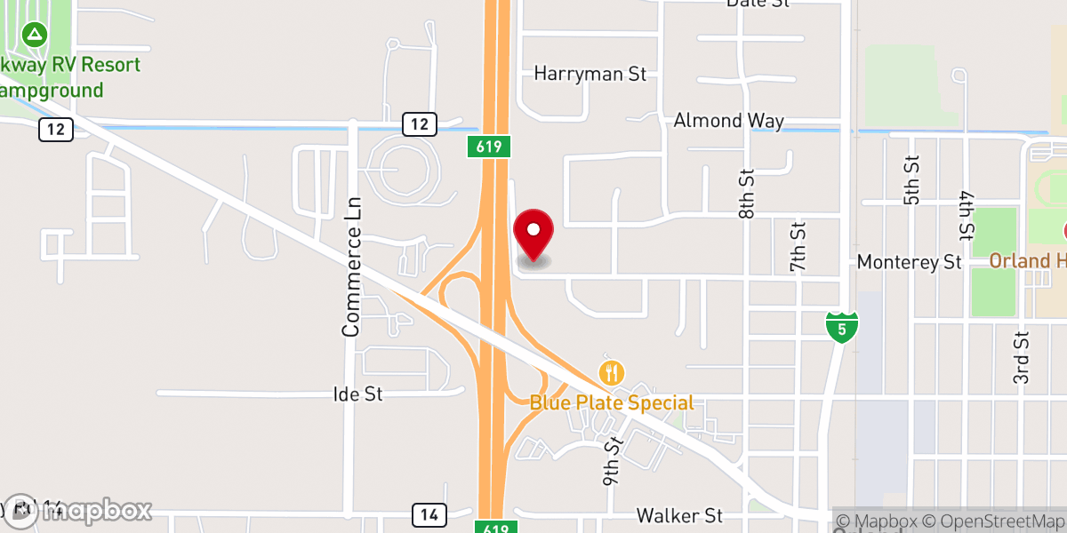 Map showing location of Real Life Church Orland. (Sunday Service 10:30 AM)