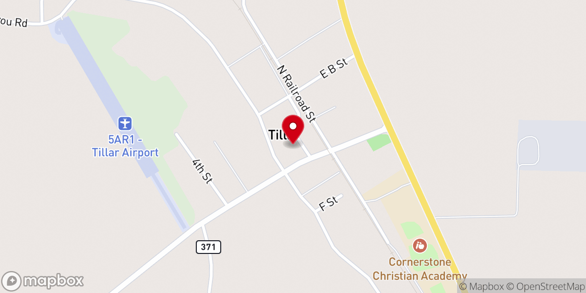 Map showing location of Tillar United Methodist Church