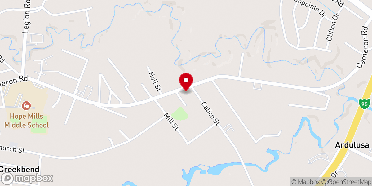 Map showing location of First Baptist Church of Hope Mills