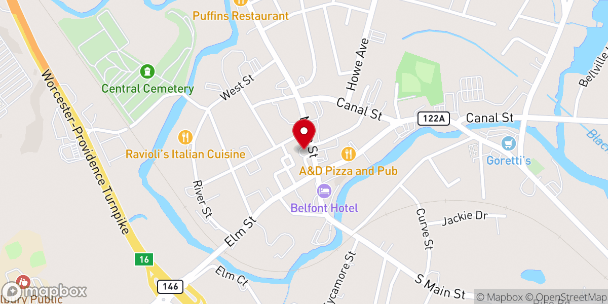 Map showing location of Millbury Baptist Church