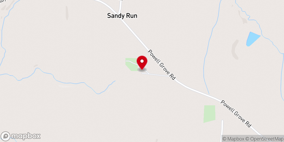 Map showing location of Powell Grove Baptist Church