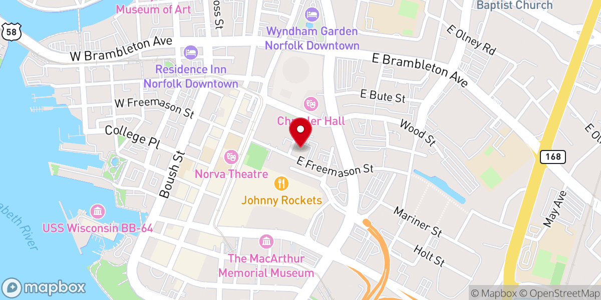Map showing location of Freemason Street Baptist Church