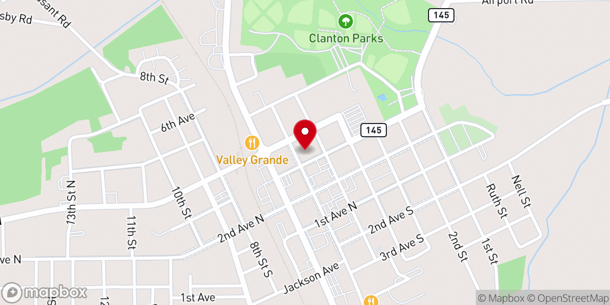 Map showing location of First Baptist Church Clanton (Gymnasium)