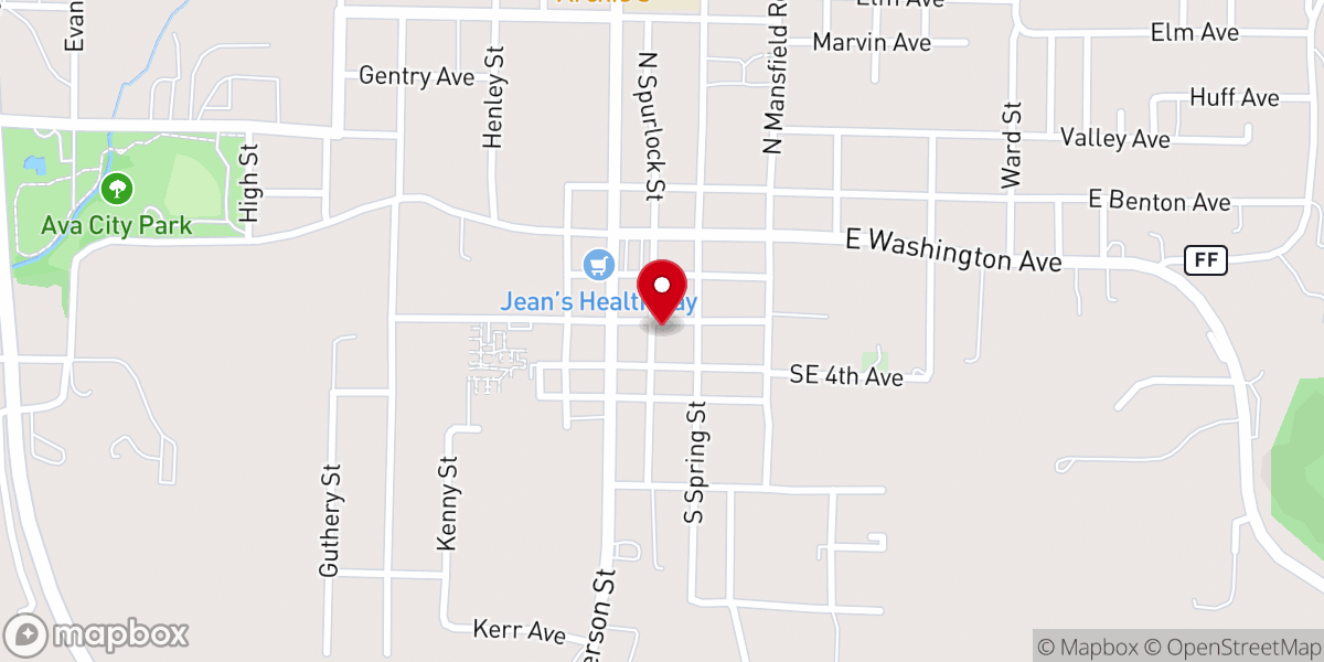 Map showing location of Ava General Baptist Church Office