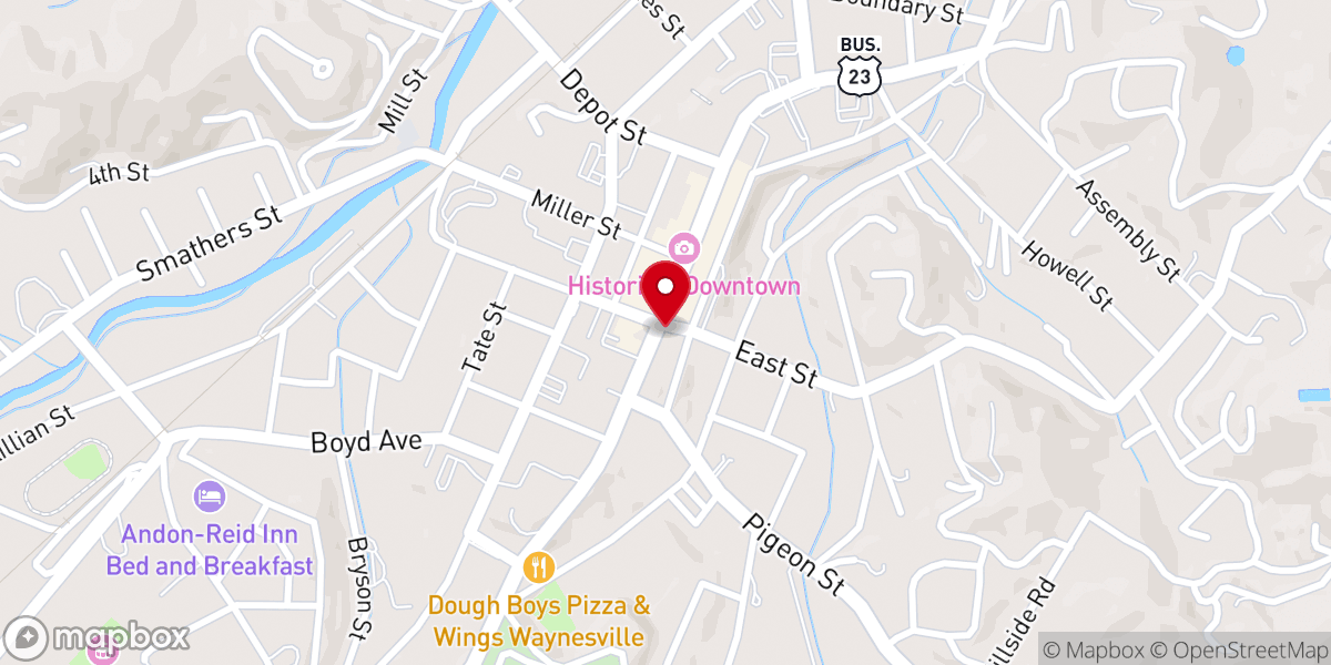 Map showing location of Downtown Waynesville Association