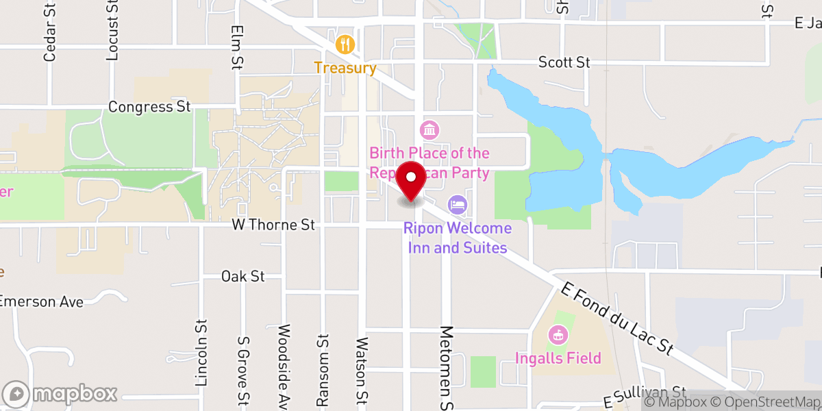 Map showing location of Baptist Church (Ripon, Wisconsin)