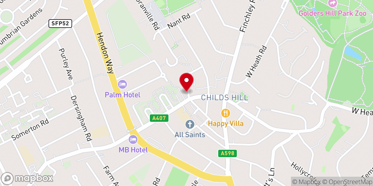 Map showing location of Childs Hill Baptist Church