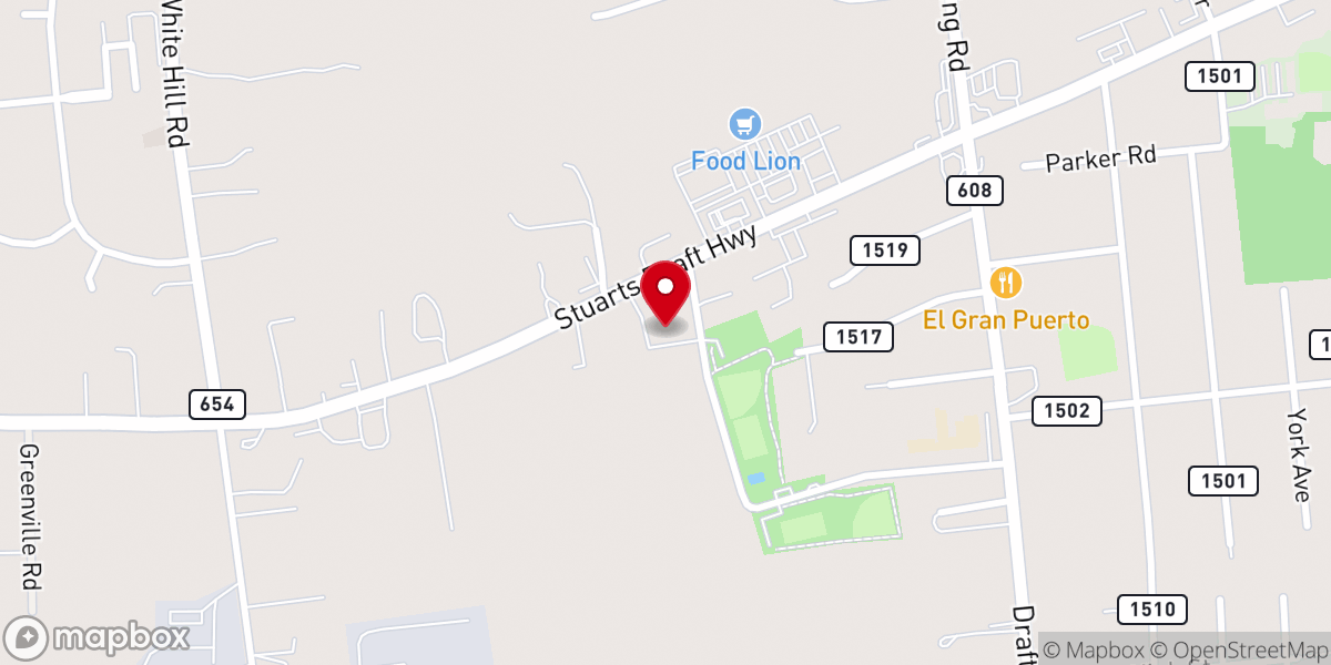 Map showing location of Stuarts Draft Baptist Church