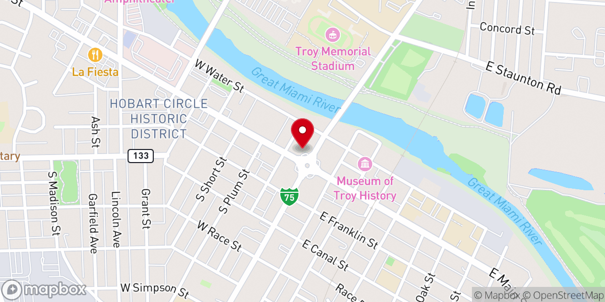 Map showing location of Prouty Plaza