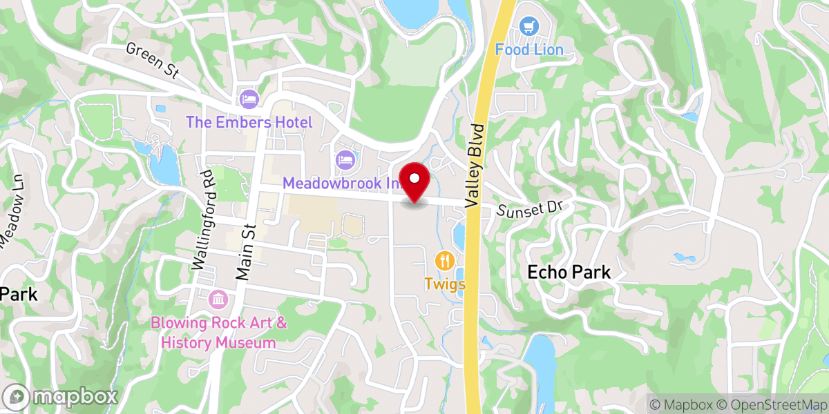 Map showing location of First Baptist Church of Blowing Rock