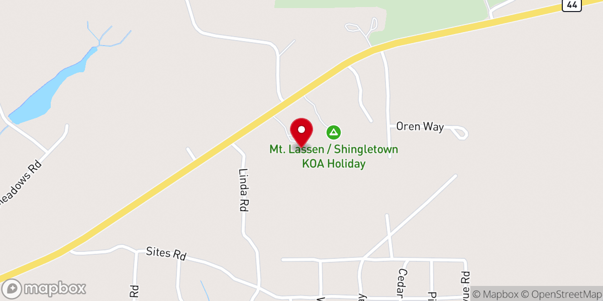 Map showing location of Mt. Lassen / Shingletown KOA Holiday