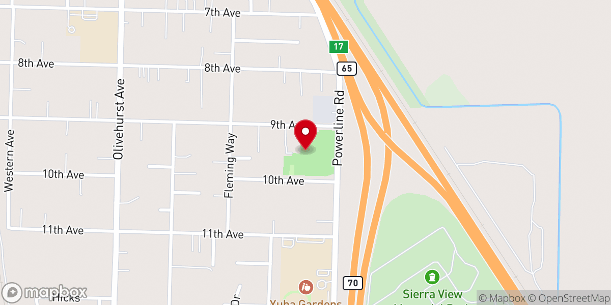 Map showing location of Olivehurst Community Park