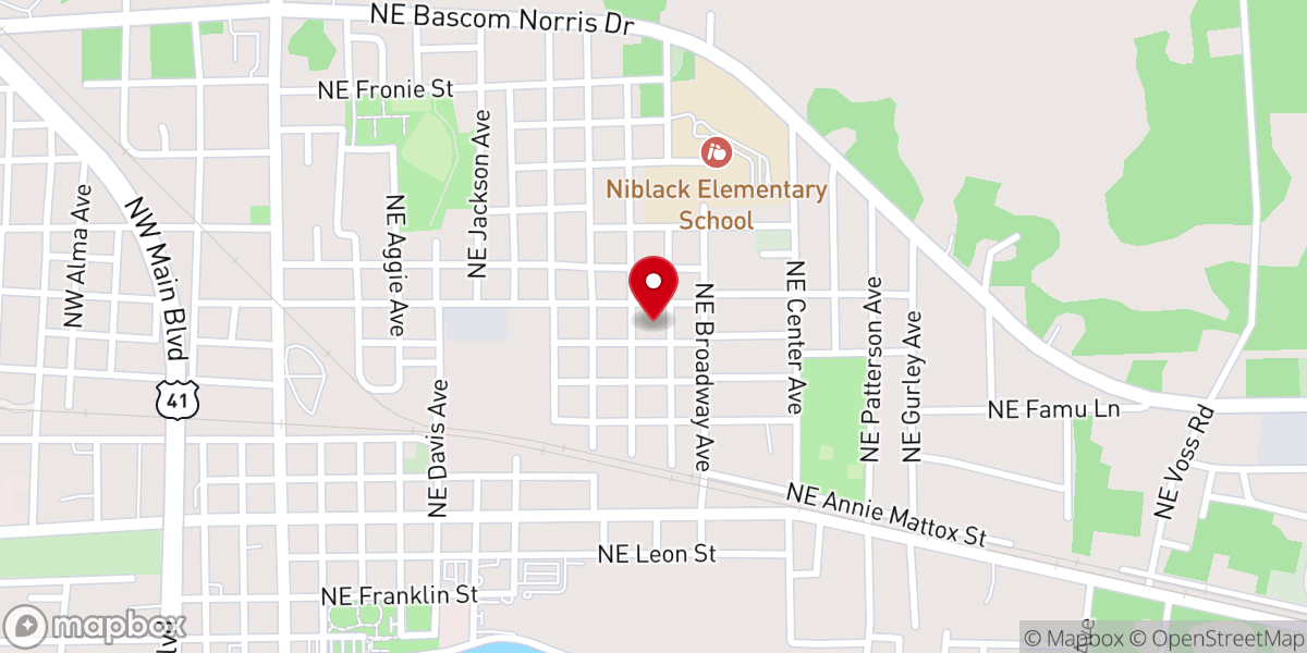 Map showing location of Bethel Missionary Baptist Church