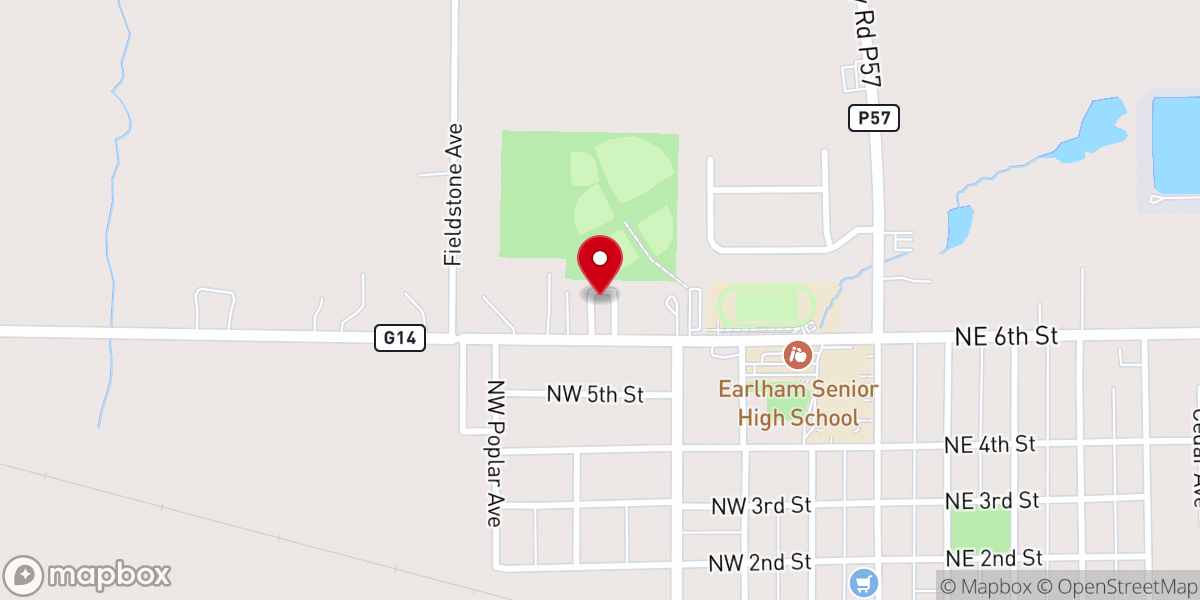 Map showing location of Earlham Mobile Home Community