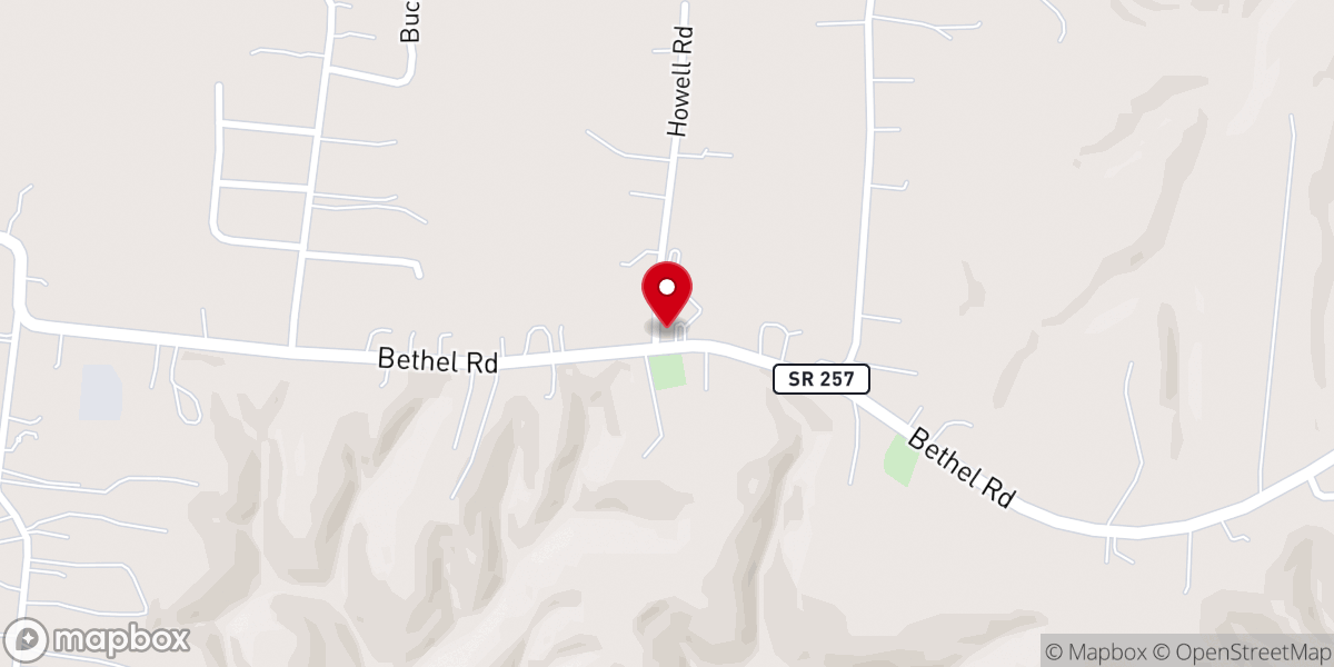 Map showing location of Bethel Baptist Church