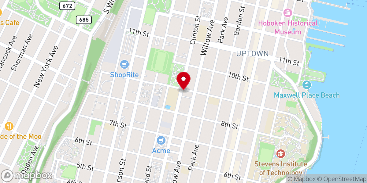 Map showing location of Hoboken Church