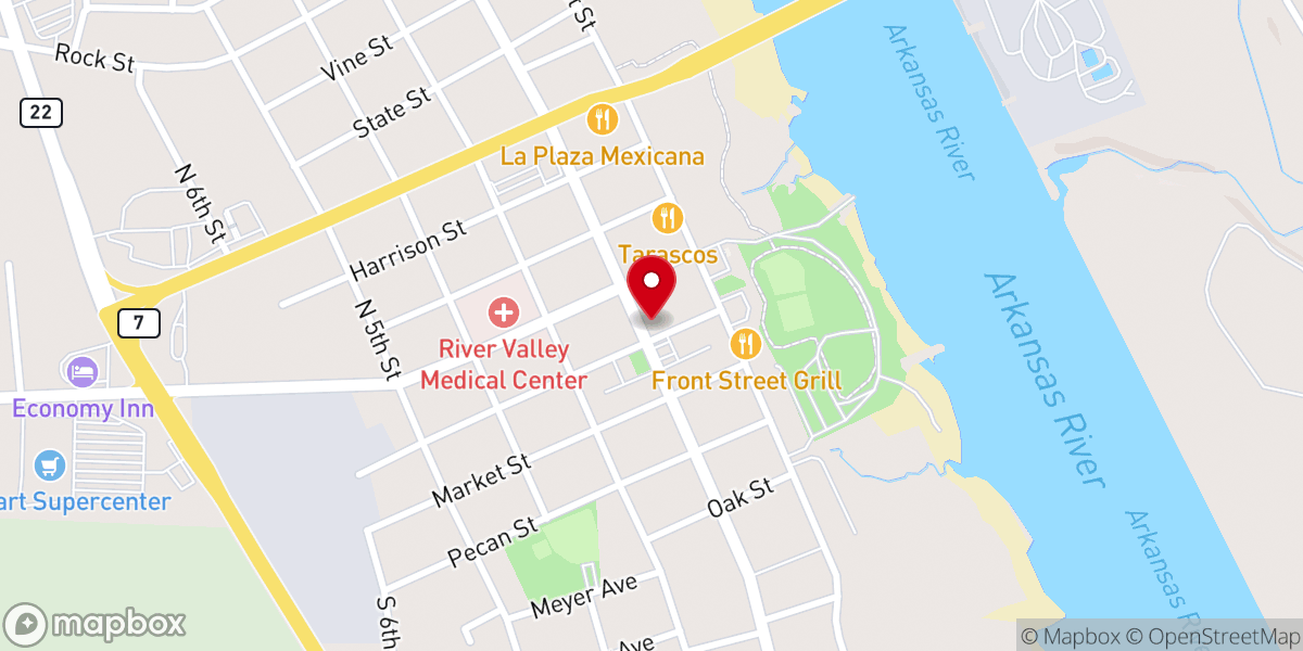 Map showing location of Dardanelle Methodist Church