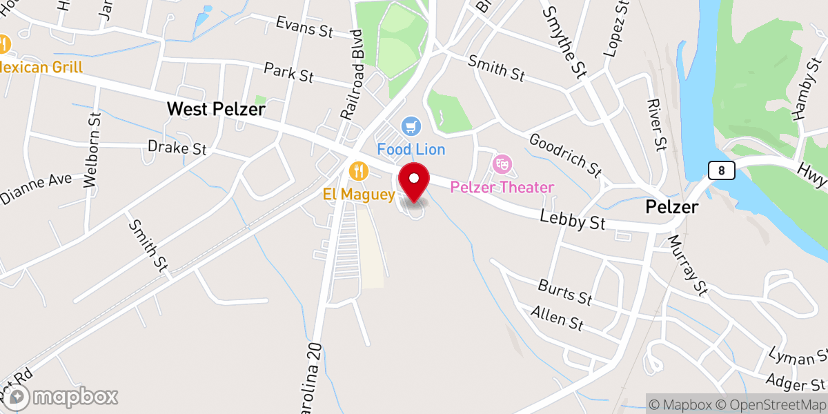 Map showing location of ALIVE Wesleyan - Pelzer Campus