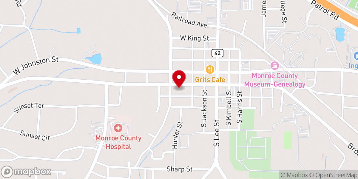 Map showing location of Monroe County Memorial Chapel