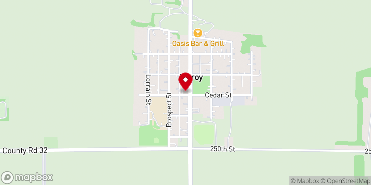 Map showing location of Milroy Lutheran Church