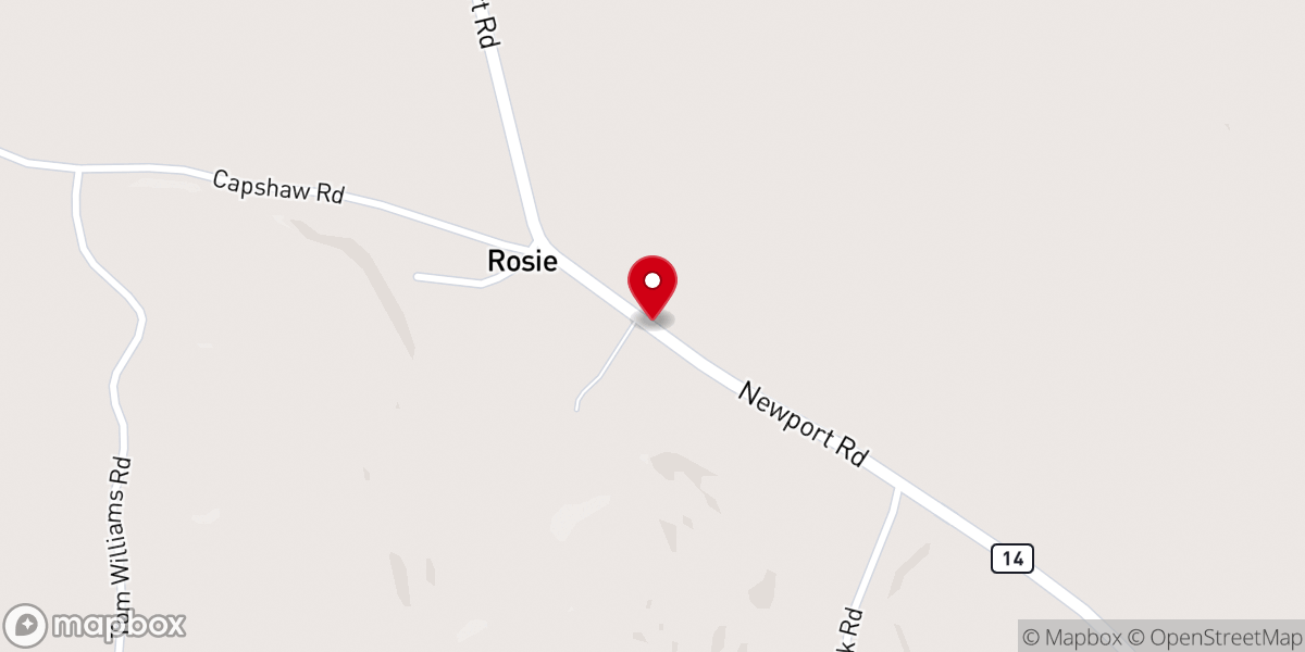 Map showing location of Rosie Baptist Church