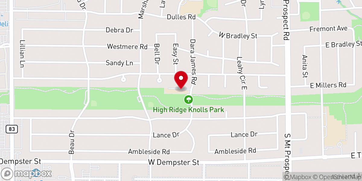 Map showing location of West Suburban Baptist Church