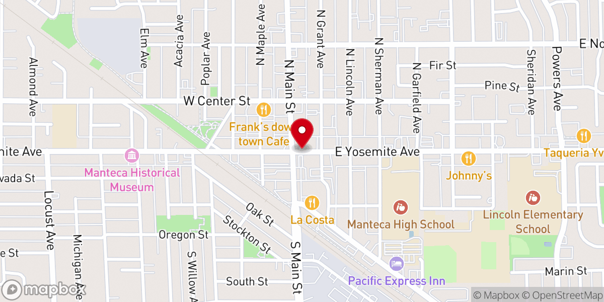 Map showing location of Fellowship Baptist Church of Manteca