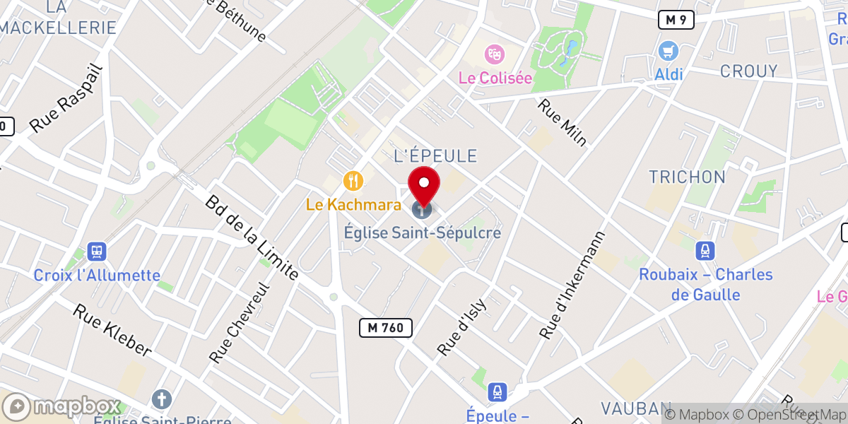 Map showing location of Église Saint-Sépulcre à Roubaix