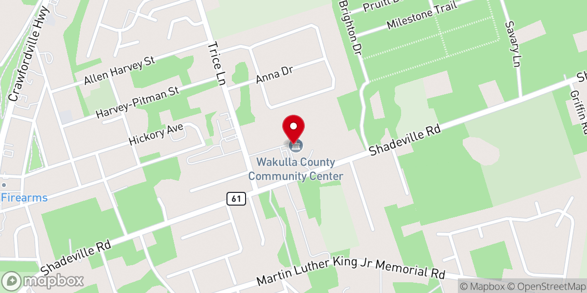 Map showing location of Wakulla County Community Center