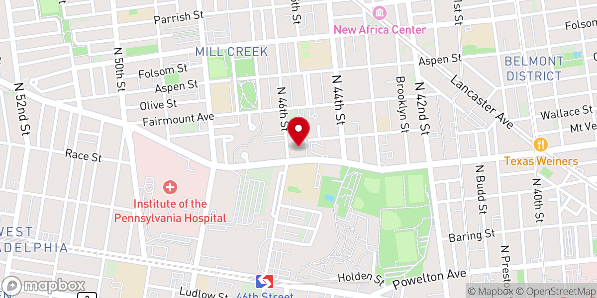 Map showing location of West Philadelphia Seventh-day Advantist Church
