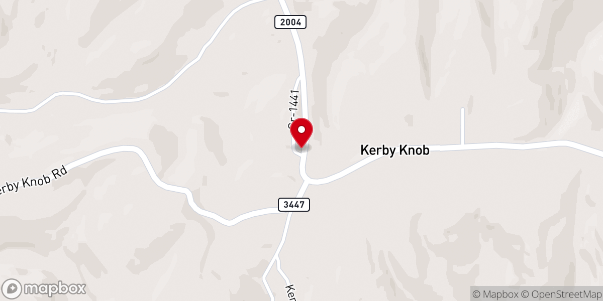Map showing location of Kerby Knob Baptist Church