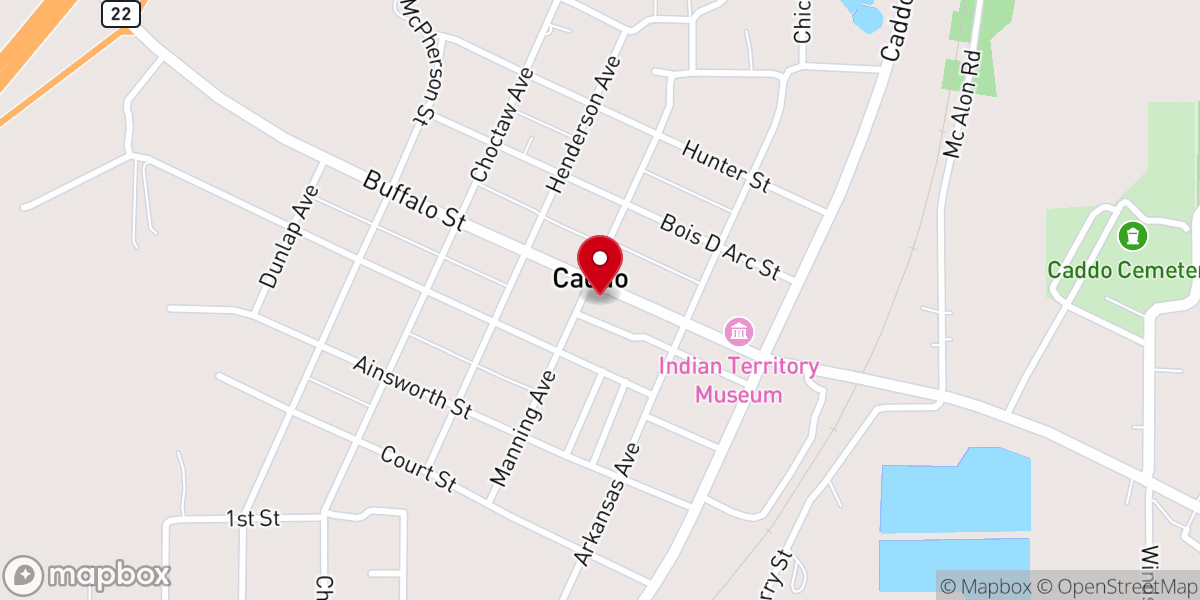 Map showing location of Caddo Church of Christ