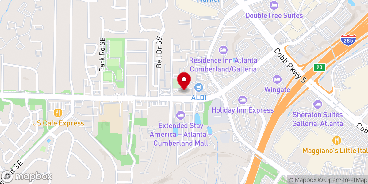 Map showing location of Elizabeth Baptist Church Smyrna Campus