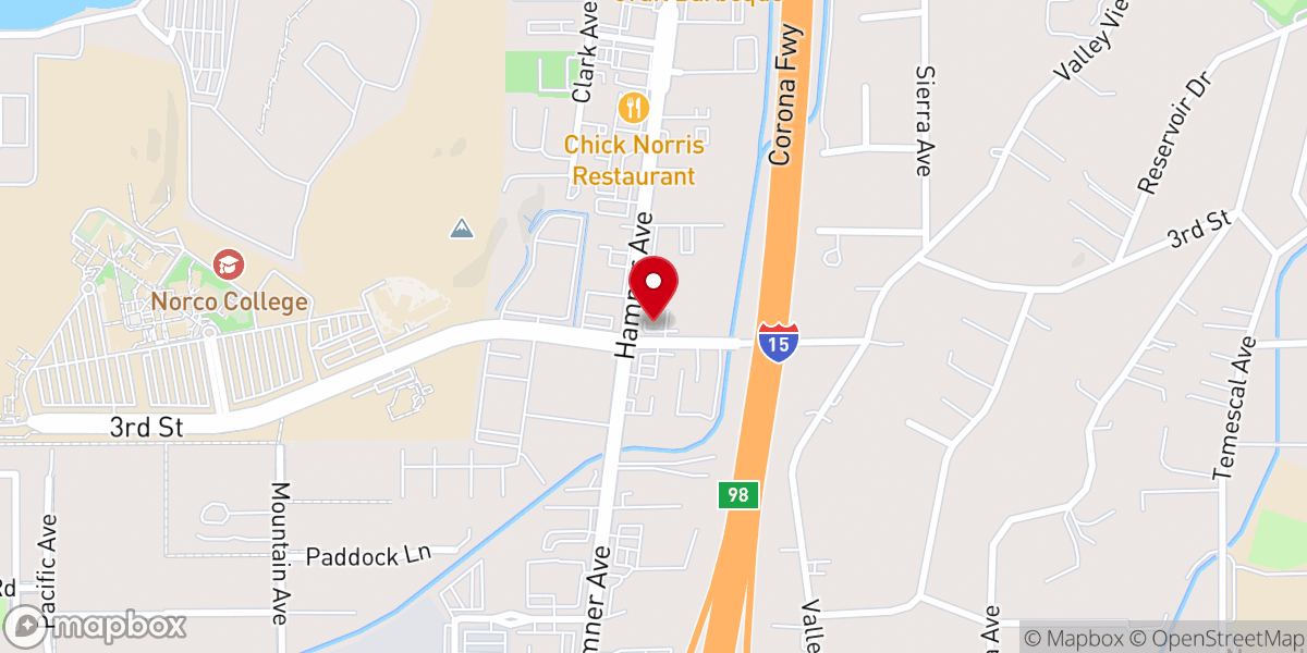 Map showing location of Calvary Chapel Norco