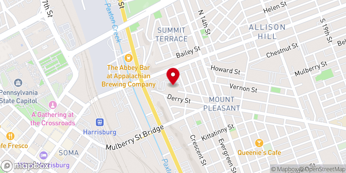 Map showing location of YWCA Greater Harrisburg