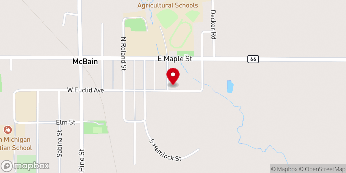 Map showing location of Mc Bain Presbyterian Church