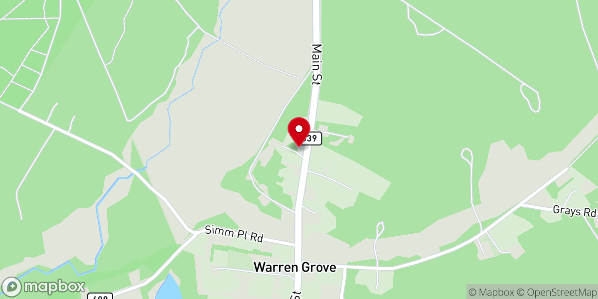 Map showing location of Warren Grove United Methodist Church