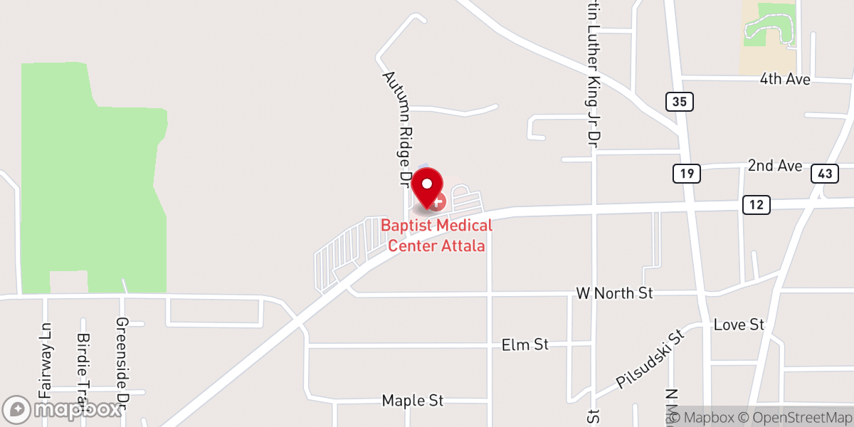 Map showing location of Baptist Medical Center - Attala