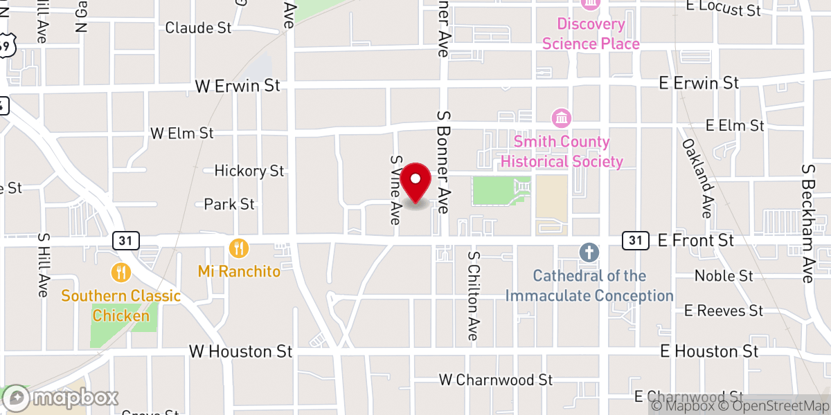 Map showing location of Peoples Missionary Baptist Church of Tyler
