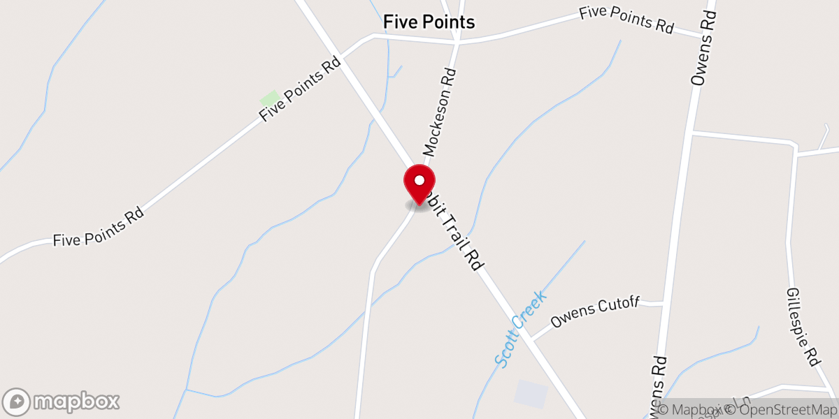 Map showing location of Five Points Baptist Church