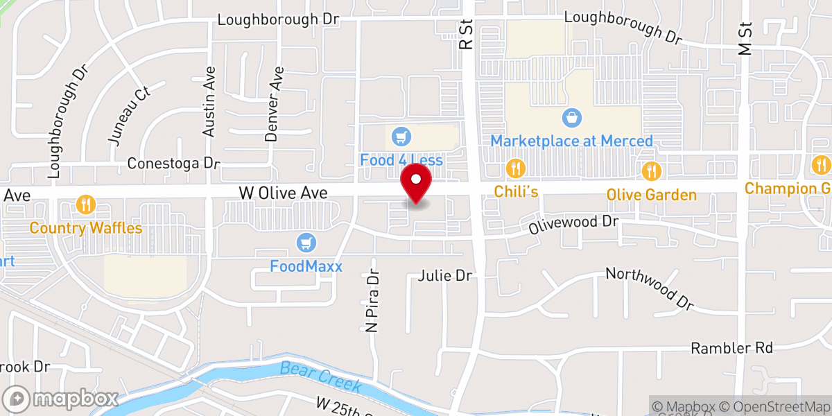 Map showing location of Merced's Cowboy Church