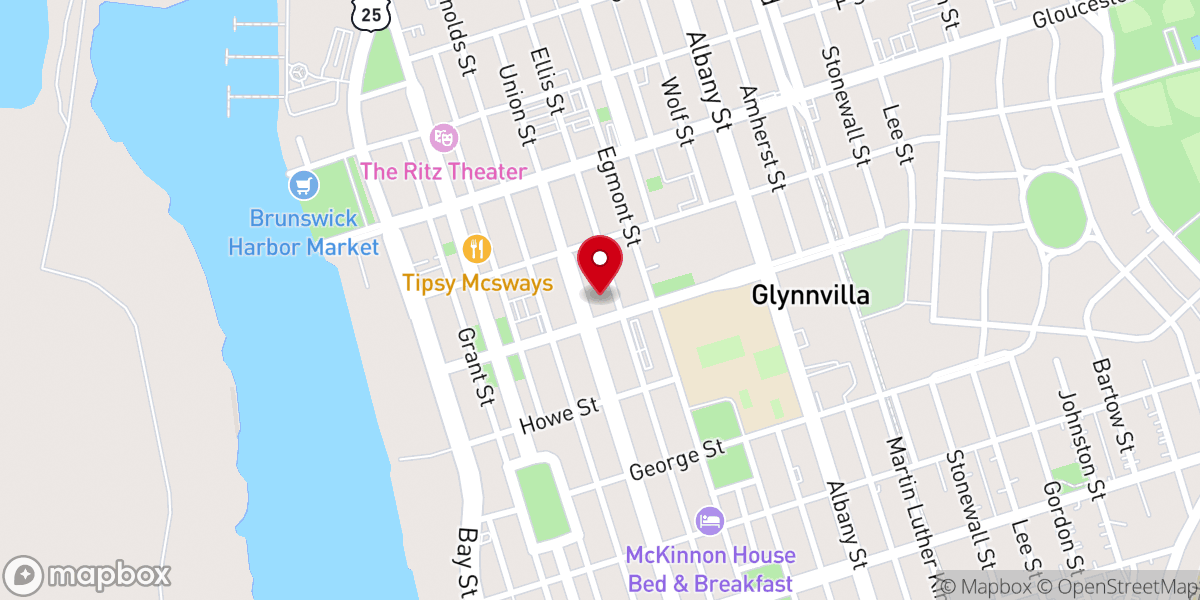 Map showing location of First Baptist Church Brunswick