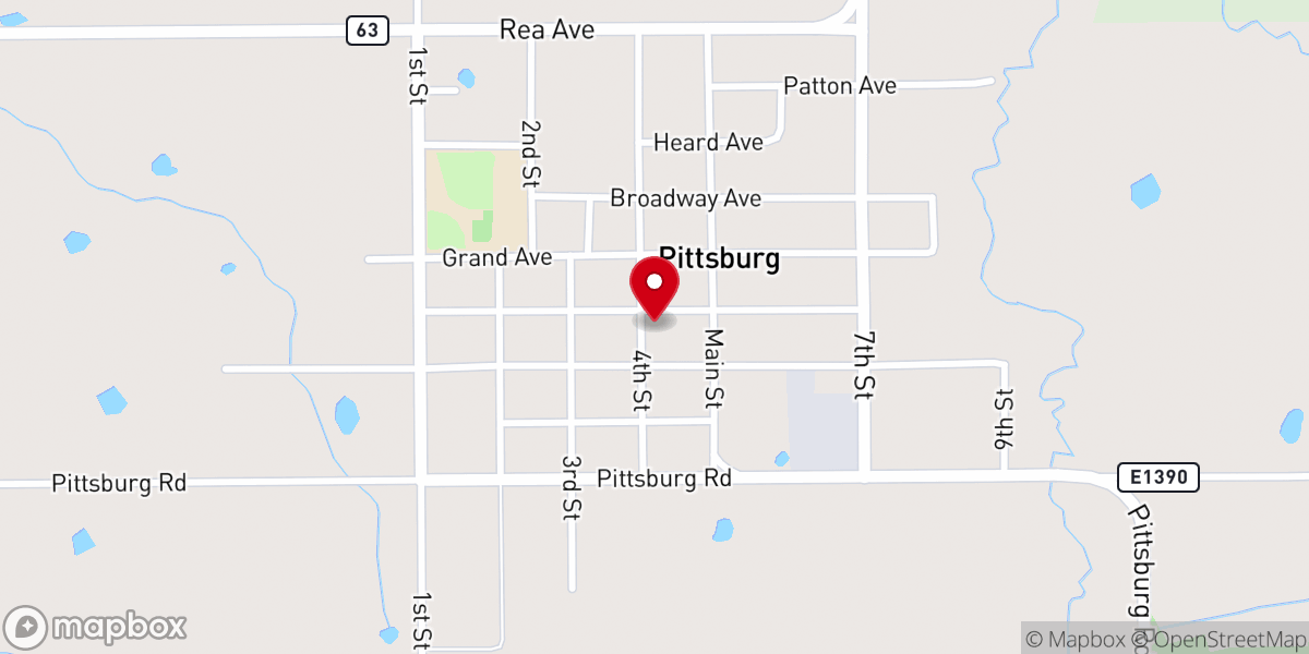 Map showing location of Pittsburg First Baptist Church