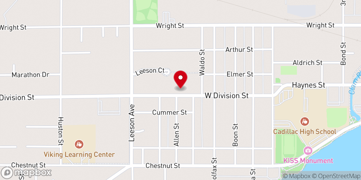 Map showing location of Cadillac Assembly of God Church