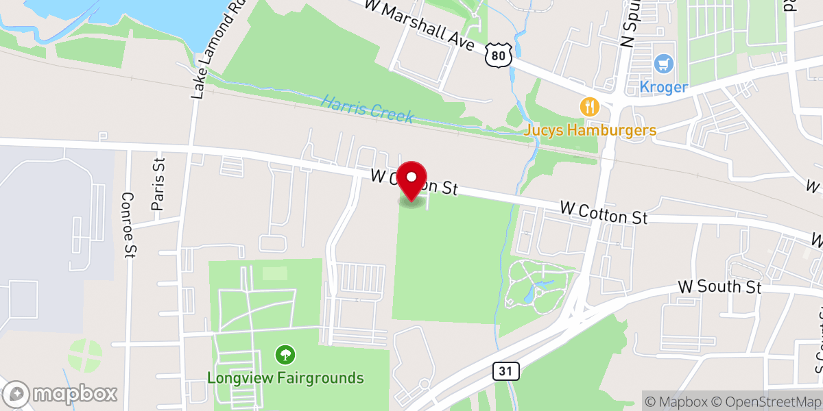 Map showing location of Longview Arboretum and Nature Center