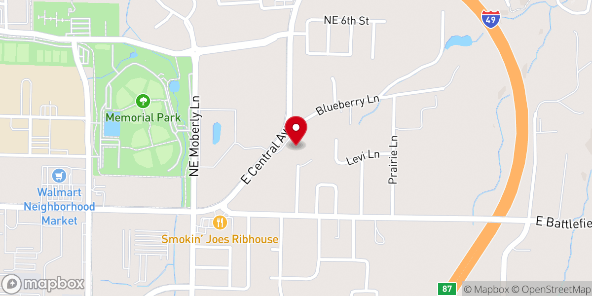 Map showing location of Calvary Church Bentonville