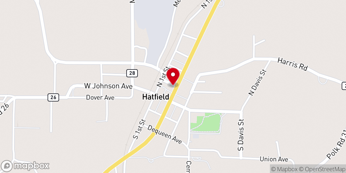 Map showing location of Hatfield First Baptist Church
